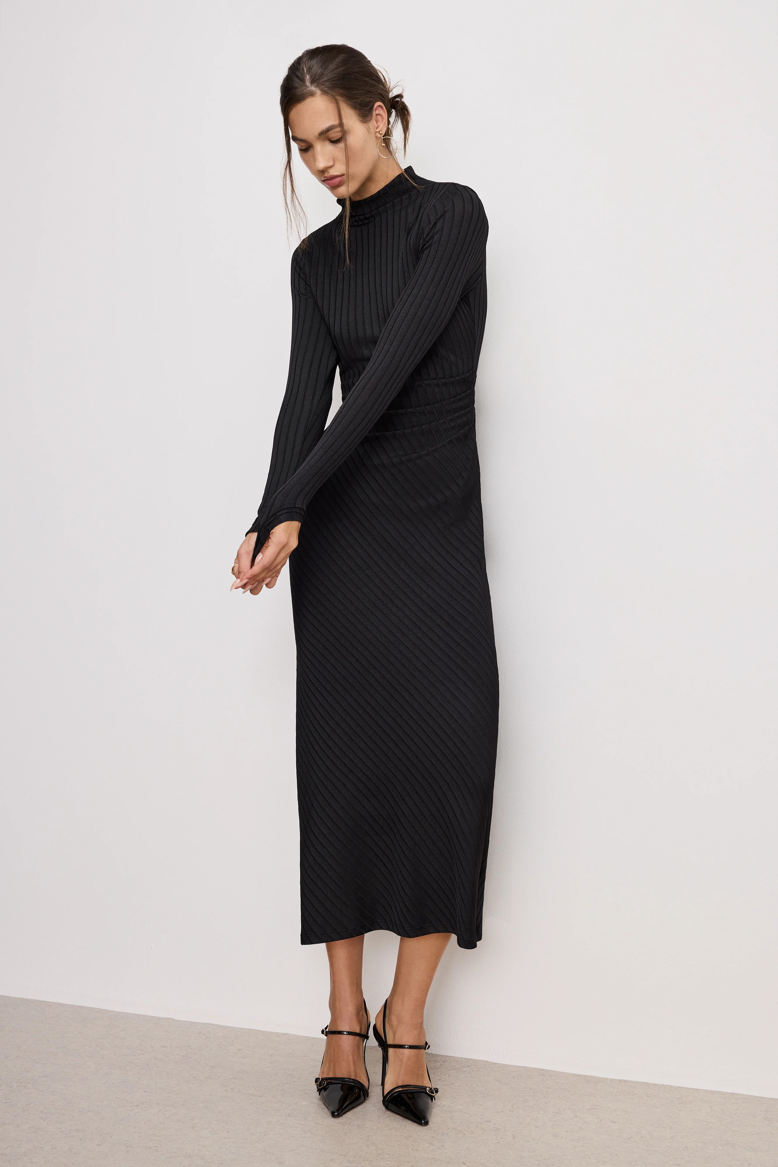 RIB FUNNEL NECK MIDI DRESS | BLACK001 - GOOD AMERICAN | Good American