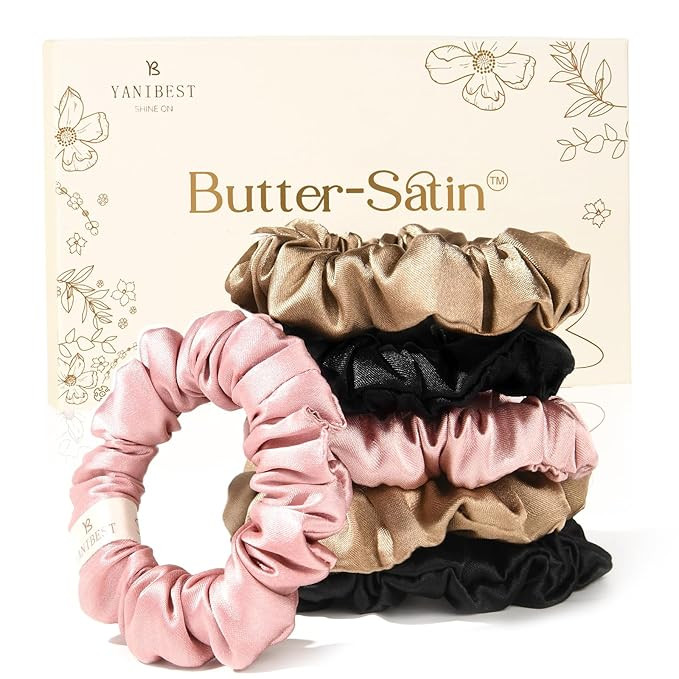 YANIBEST Satin Scrunchies for Women, Hair Ties No Damage for Girls, Silk Ponytail Holders 6pcs | Amazon (US)