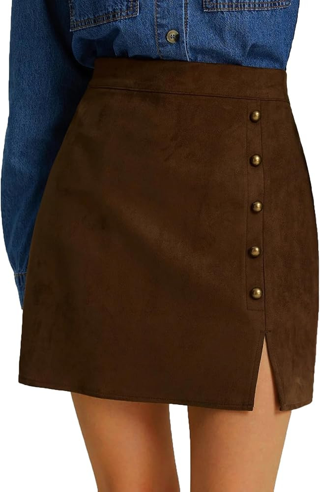Women's Faux Suede Side Split Bodycon Fall Mini Skirt | Amazon (US)
