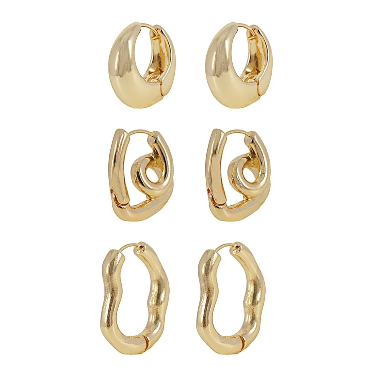 Time and Tru Women's Huggie Hoop Earring Set In Gold Plated Color | Walmart (US)