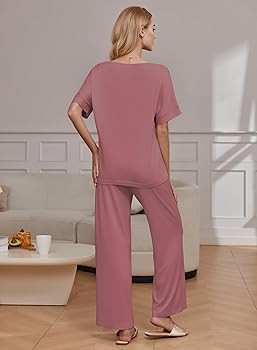 Ekouaer Pajama Sets for Women 2 Piece Lounge Set Short Sleeve Tops and Long Pants Soft Comfy Pjs ... | Amazon (US)