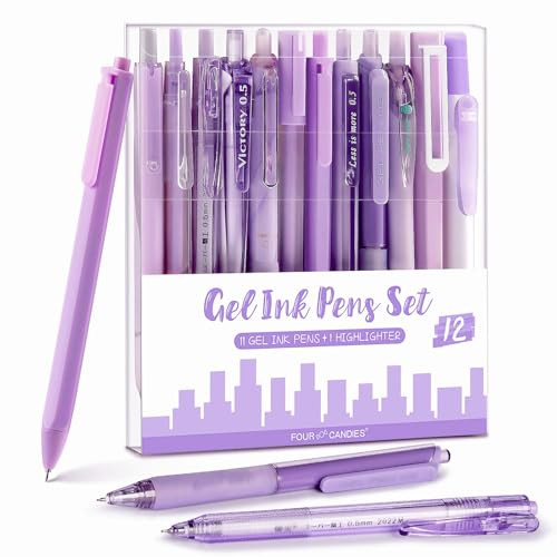 Four Candies Lavender Series Gel Pens, Black & Purple Ink Writing Pens with 0.5 mm Smooth Fine Po... | Amazon (US)
