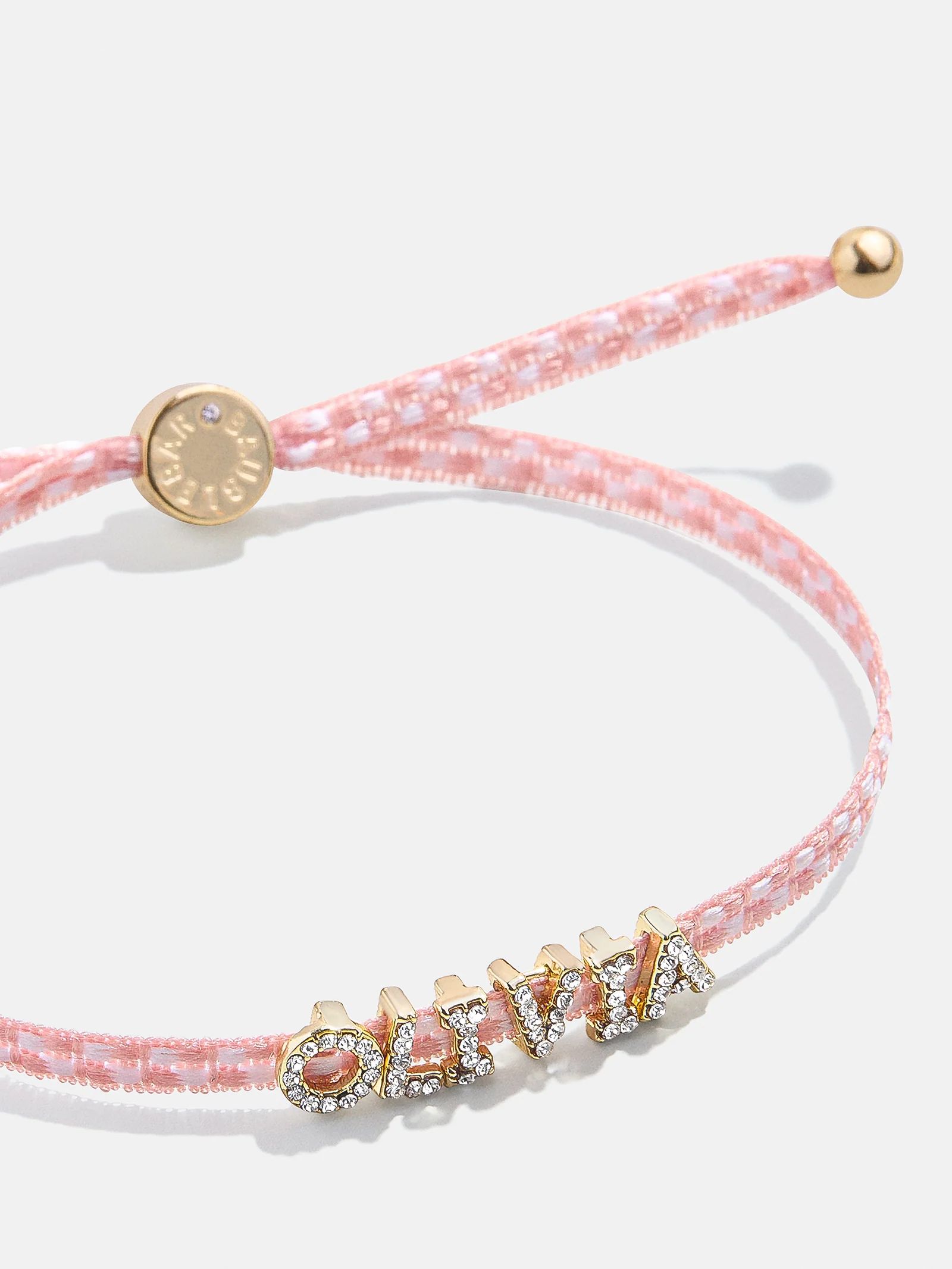 Custom Ribbon Bracelet - Pink Checkerboard Ribbon | BaubleBar (US)