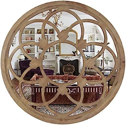 RiteSune Round 30 Inch Wall Mirror Decor, Rustic Wood Frame Mirrors for Living Room Farmhouse Bat... | Amazon (US)