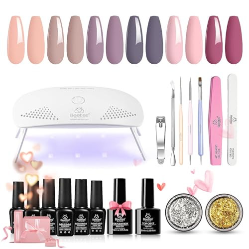 Beetles Gel Nail Polish Kit with U V Light, Gel Polish Starter Kit Soak Off Nude Gray Purple Mauve Light Pink LED Nail Lamp Base Gel Top Coat DIY Home Valentines Day Gifts for Her | Amazon (US)