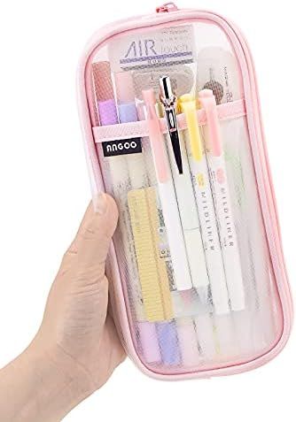 EASTHILL Grid Mesh Pen Pencil Case with Zipper Clear Makeup Color Pouch Cosmetics Bag Multi-Purpo... | Amazon (US)