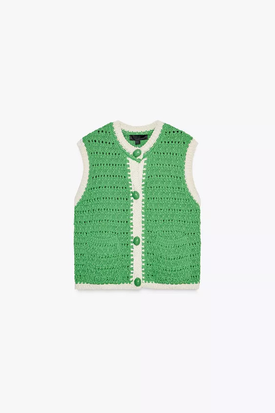 OVERSIZED BUTTON KNITTED WAISTCOAT TOP | Zara UK