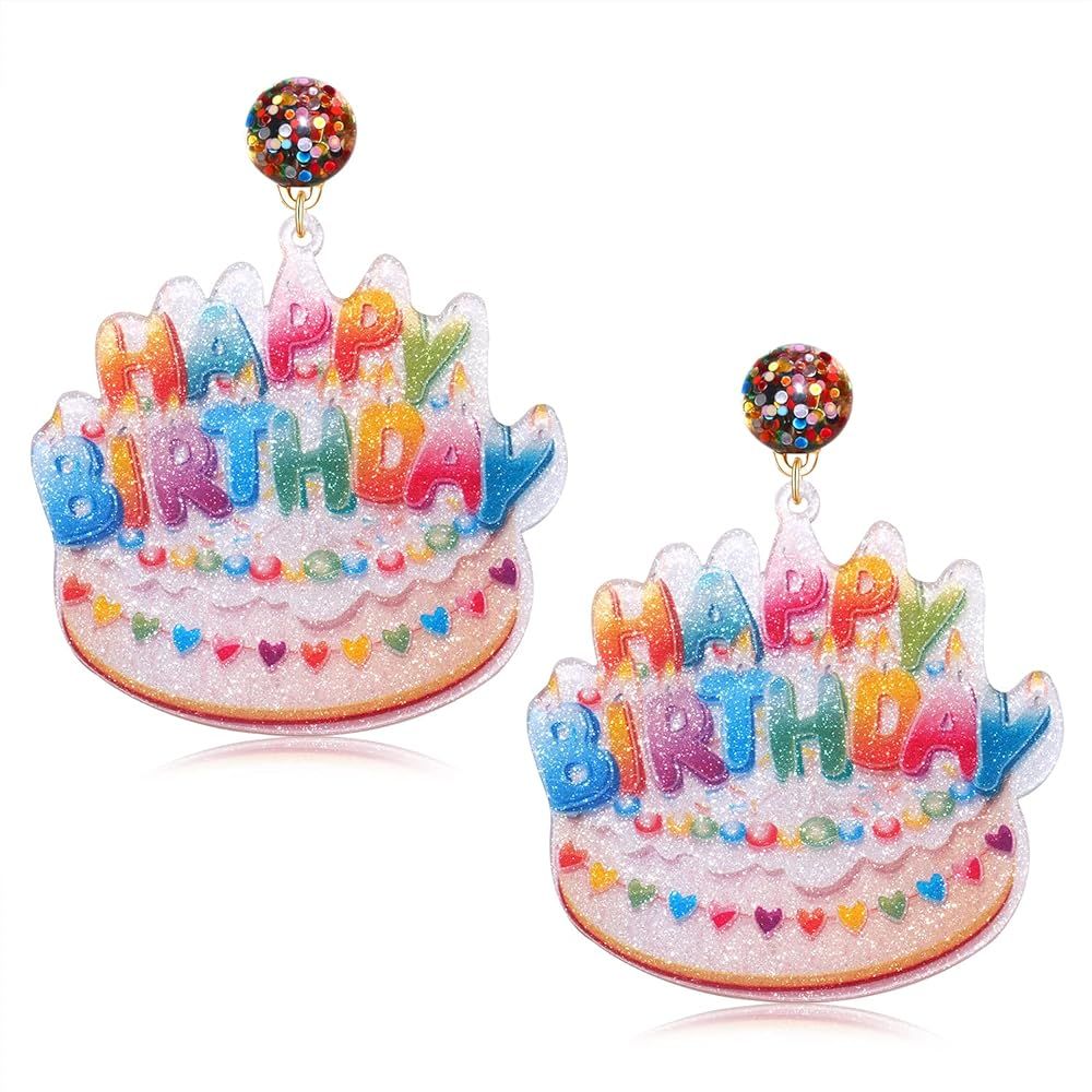 Boderier Birthday Earrings Beaded Happy Birthday Cake Drop Dangle Earrings Handmade Statement Bir... | Amazon (US)