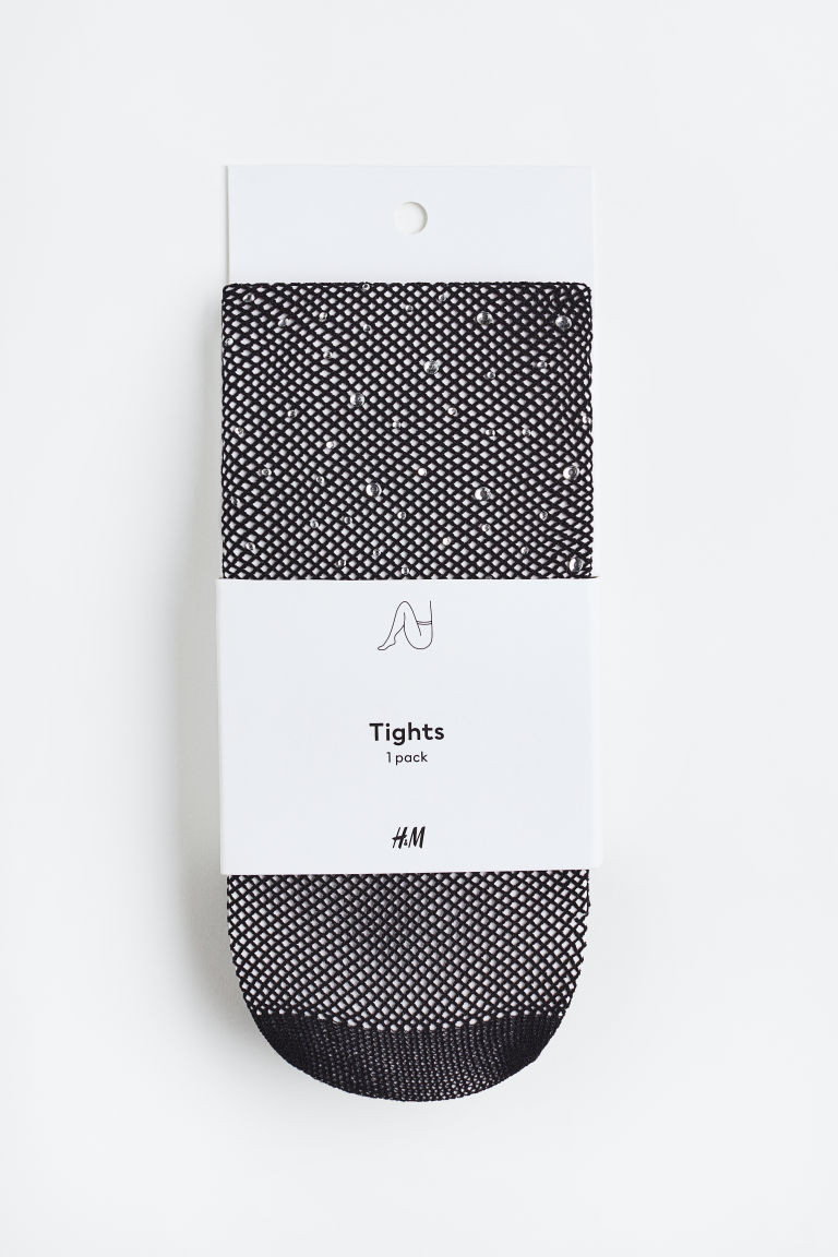 H & M - Rhinestone-embellished Fishnet Tights - Black | H&M (US + CA)