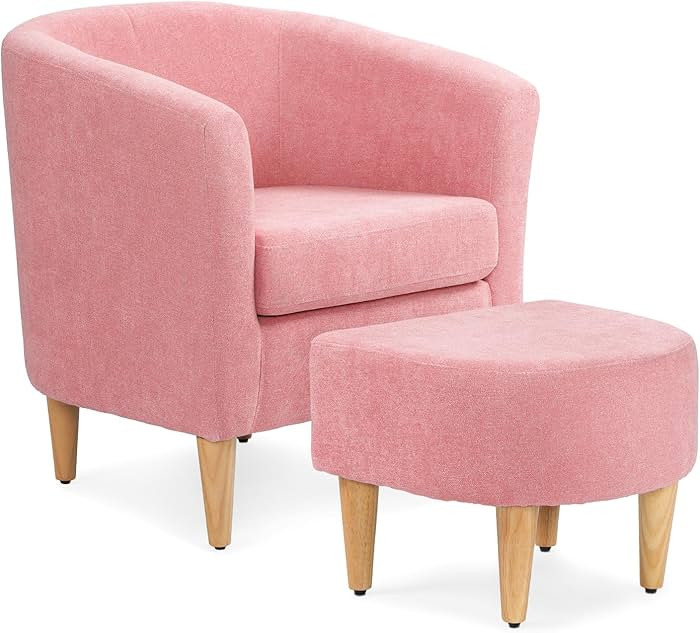 Athena Collection Modern Barrel Accent Chair with Ottoman, Furry Cozy Reading Arm Chair for Adult... | Amazon (US)