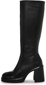 SOVANYOU Black Leather Boots Platform Boots for Women Square Toe Chunky Block Heeled Boots | Amazon (US)