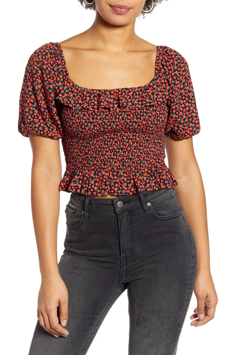 Smocked Puff Sleeve Crop Top | Nordstrom