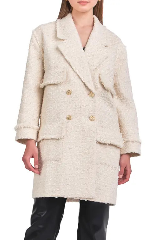 Endless Rose Double Breasted Tweed Coat in Cream at Nordstrom, Size Small | Nordstrom