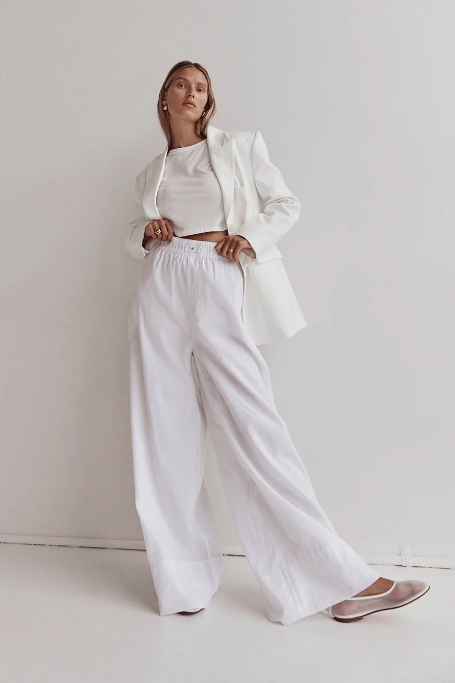 LAIKEN WHITE WIDE LEG LINEN PANT | DISSH