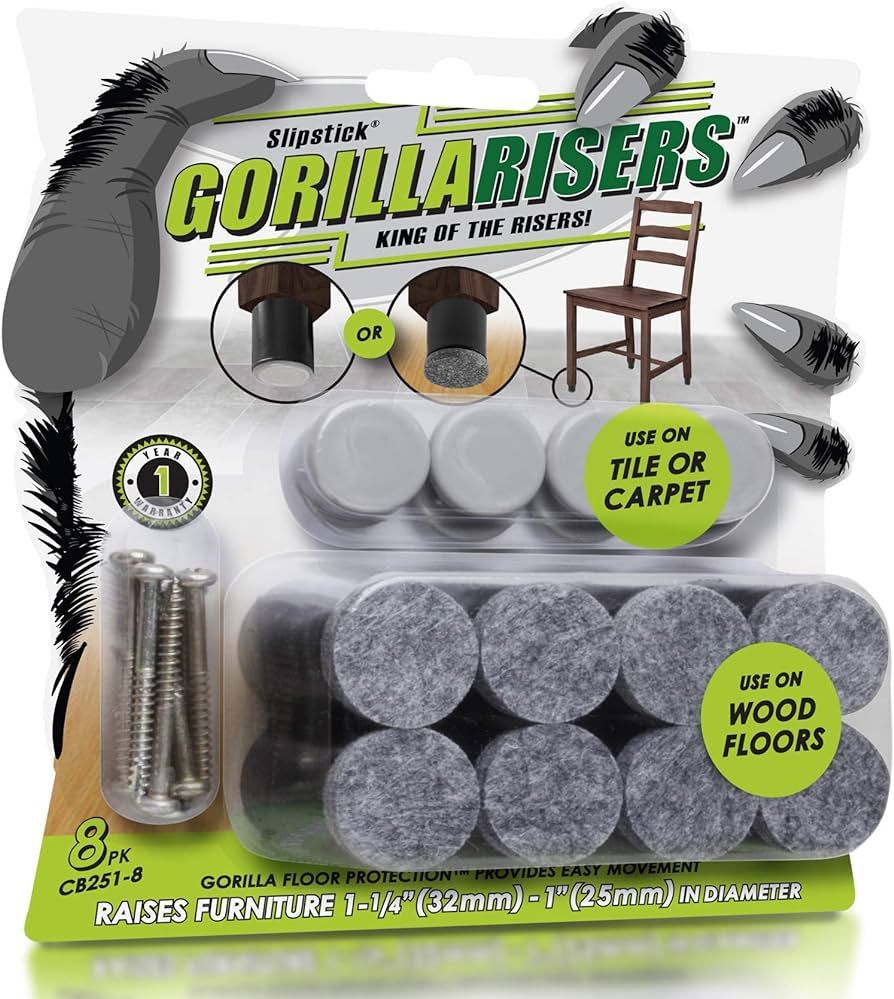 GorillaRisers CB251-8 Screw on Furniture Risers (8 Pack) Floor Protector Slider Legs Raise Chair ... | Amazon (US)