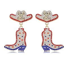 Western Earrings Sparkly Rhinestone Cowgirl Boot Drop Dangle Earrings Fun Handmade Country Concer... | Amazon (US)