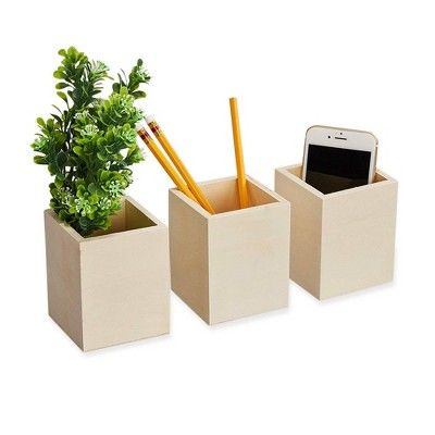 Genie Crafts 3-Pack Unfinished Wooden Pen and Pencil Holder Cups for Office Desk Organization and... | Target