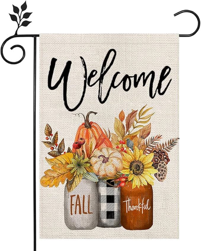 CROWNED BEAUTY Fall Welcome Garden Flag Floral Thankful 12×18 Inch Double Sided Vertical Rustic ... | Amazon (US)