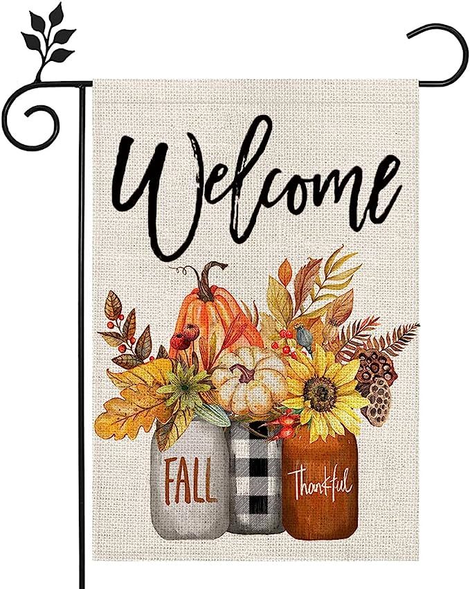 CROWNED BEAUTY Fall Welcome Garden Flag Floral Thankful 12×18 Inch Double Sided Vertical Rustic ... | Amazon (US)