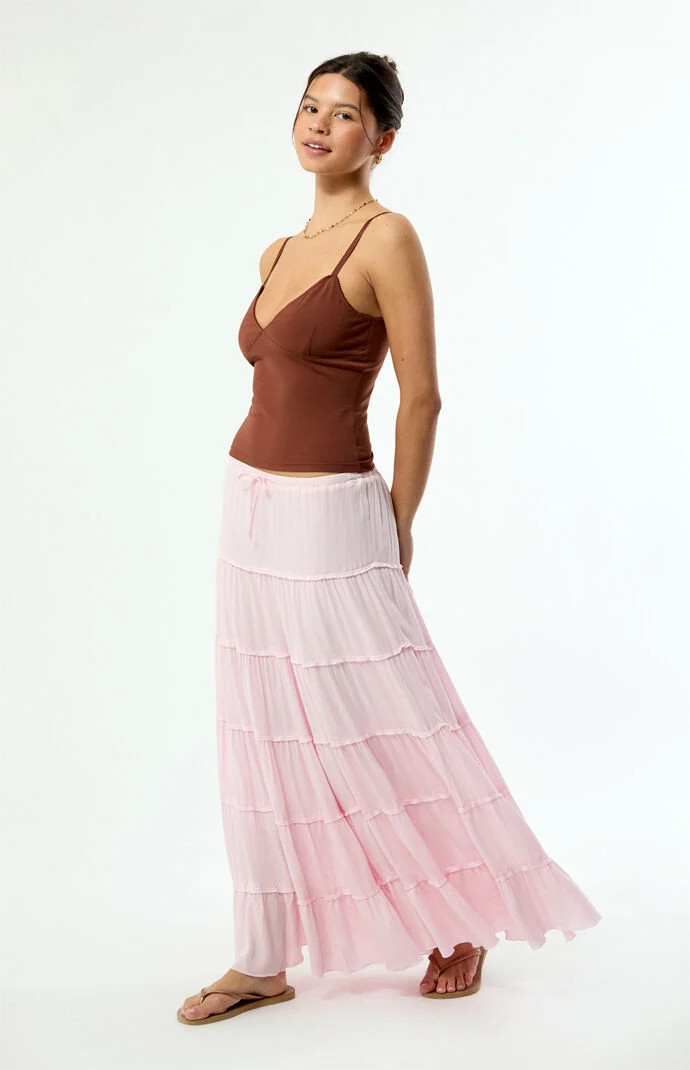 Women's Tiered Maxi Skirt in Pink - Size Medium | PacSun