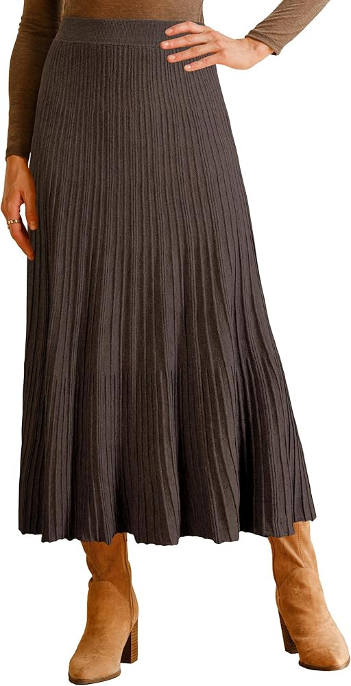 Arach&Cloz Women's Wool Blend Wide Elastic Band A-Line Pleated Flowy Long Skirts 2025 | Amazon (US)