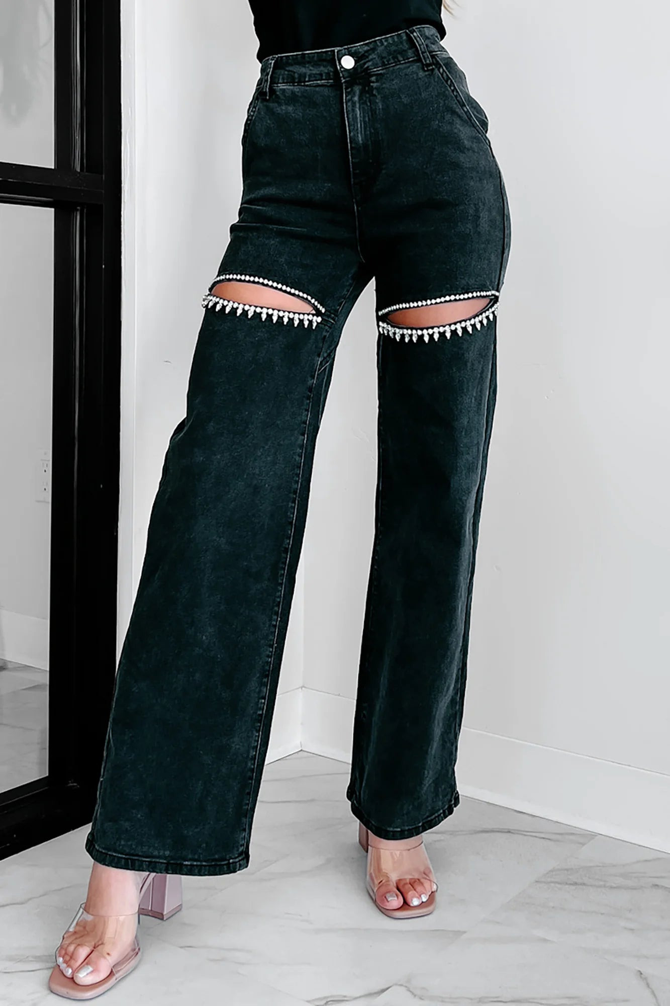 AS SEEN ON TAYLOR!! The Nikki Black Denim Rhinestone Jean | Glitzy Bella