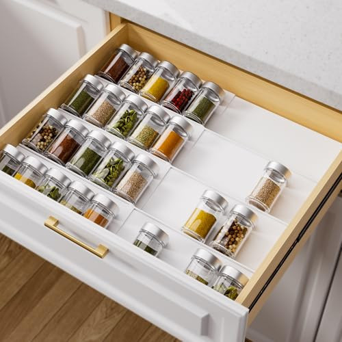 MIUKAA White Spice Drawer Organizer, 4 Tier - 8 Pack Seasoning Organizer for Drawer, Expandable From 13" to 26" Kitchen Drawer Spice Rack (Jars not Included) | Amazon (US)