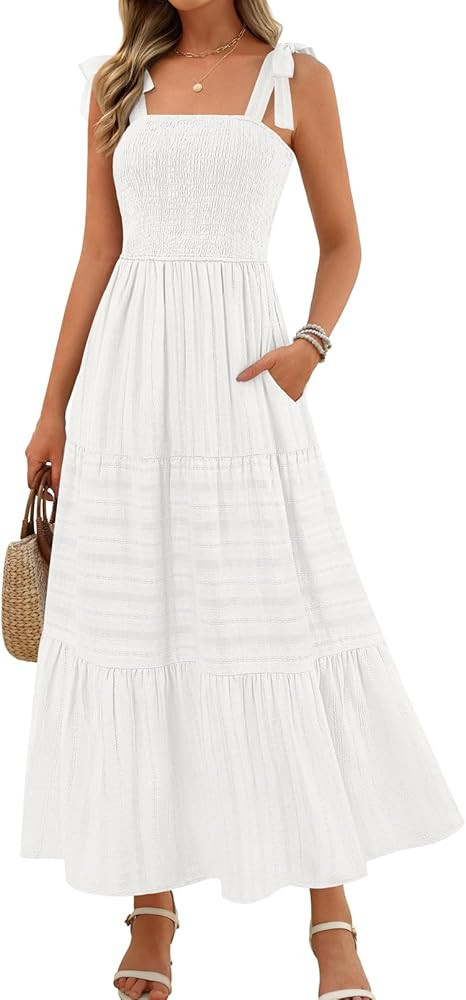 MEROKEETY Women's Summer Boho Maxi Dress Beach Vacation Casual Smocked A Line Sundress with Pocke... | Amazon (US)
