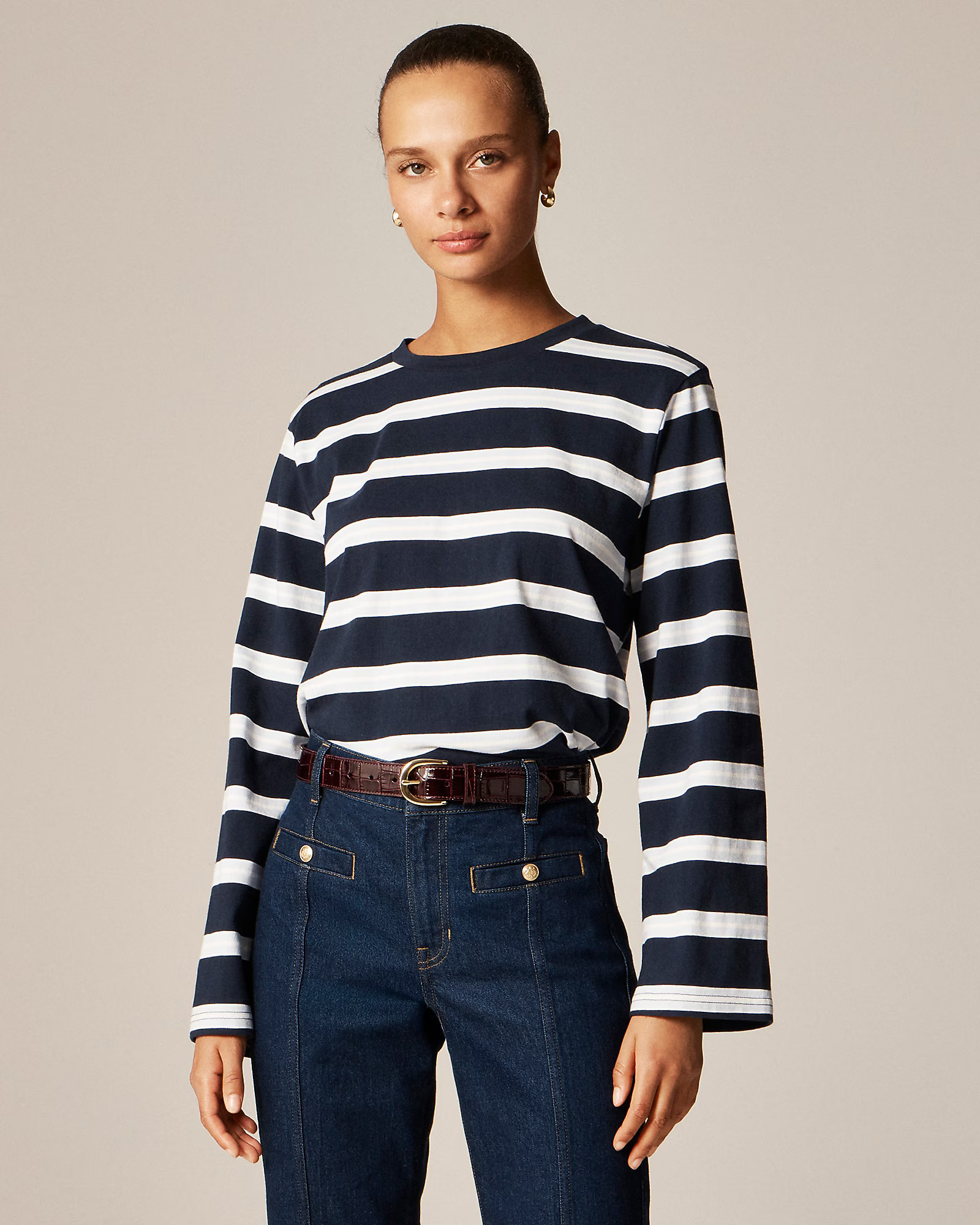 Boyfriend jersey relaxed long-sleeve T-shirt in stripe | J. Crew US
