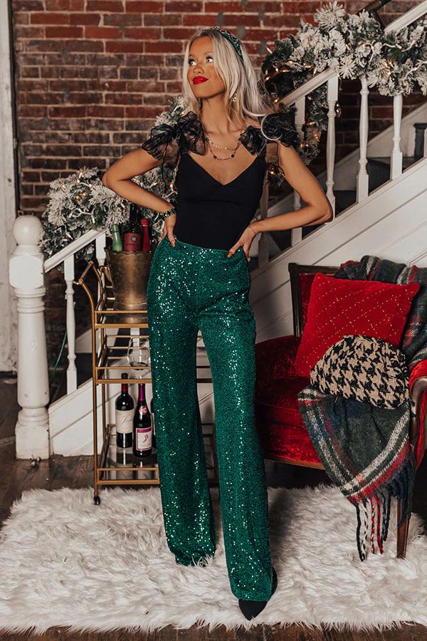 Sparkle In The City High Waist Sequin Pants In Hunter Green | Impressions Online Boutique