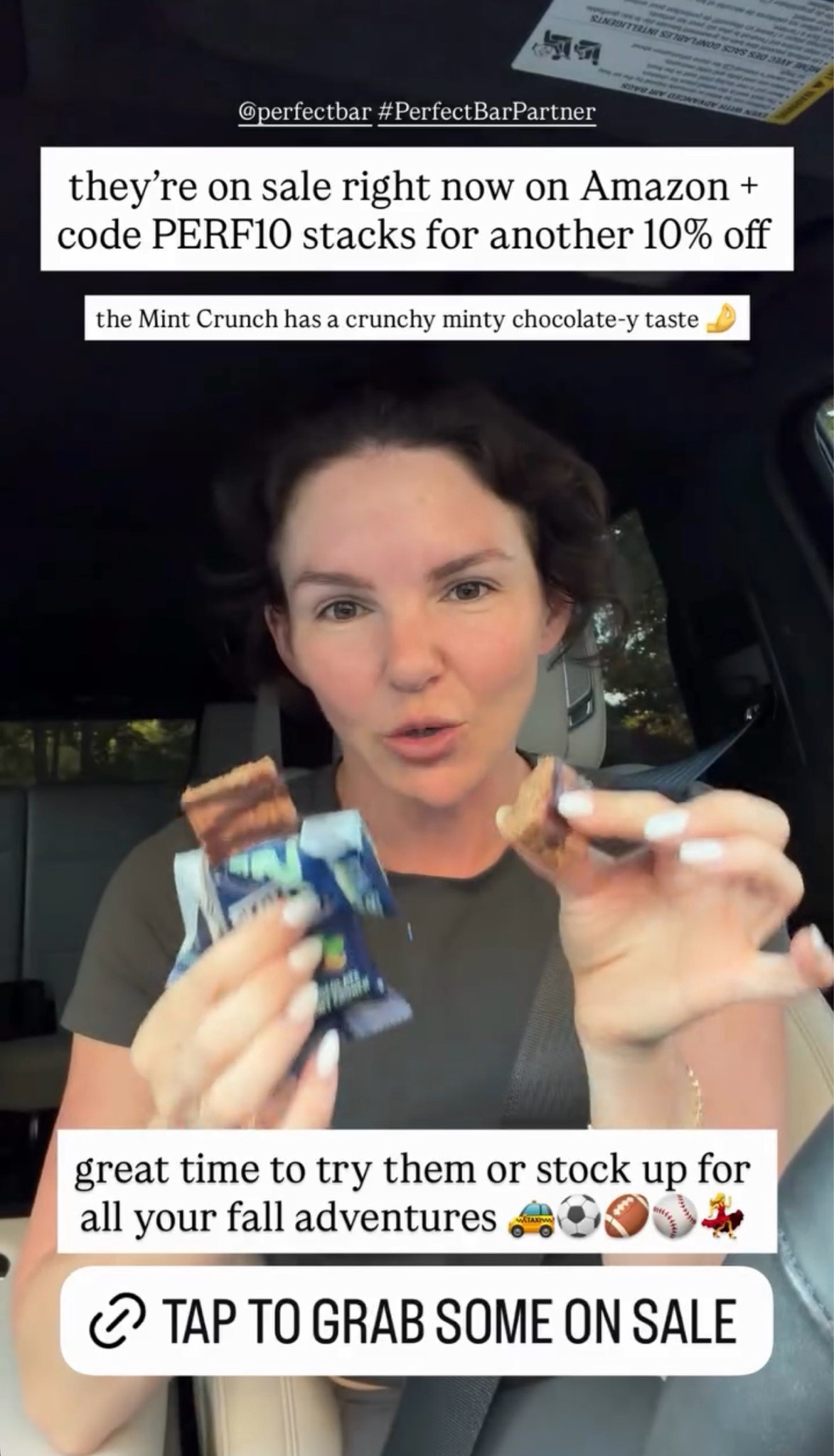 Protein + Prebiotic bars from Perfect Bar are the perfect car snack 🤝 20g protein & 6g fiber. like all Perfect Bars these live in the fridge because they have no junk & no preservatives. they're on sale right now on Amazon + code PERF10 stacks for another 10% off. the Mint Crunch has a crunchy minty chocolate-y taste 🤌 great time to try them or stock up for all your fall adventures 🚕⚽️🏈⚾️💃

#LTKdayinmylife #LTKmomlife #LTKfoodie