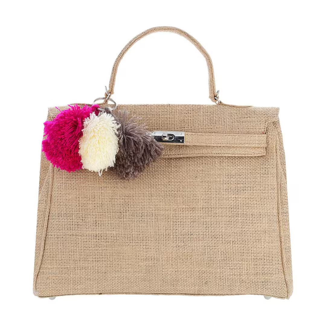 Handmade - Jute Handbag Bag with Pompoms | Etsy (US)