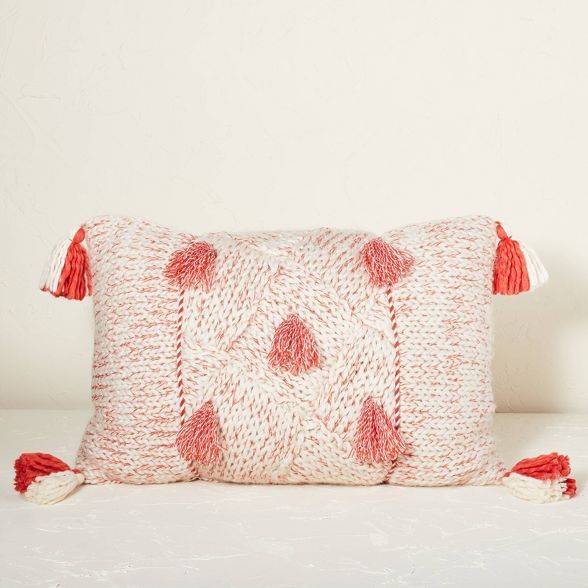 Sweater Knit Lumbar Throw Pillow with Tassels Cream - Opalhouse&#8482; designed with Jungalow&#84... | Target