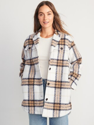 Printed Flannel Long Utility Shacket for Women | Old Navy (US)