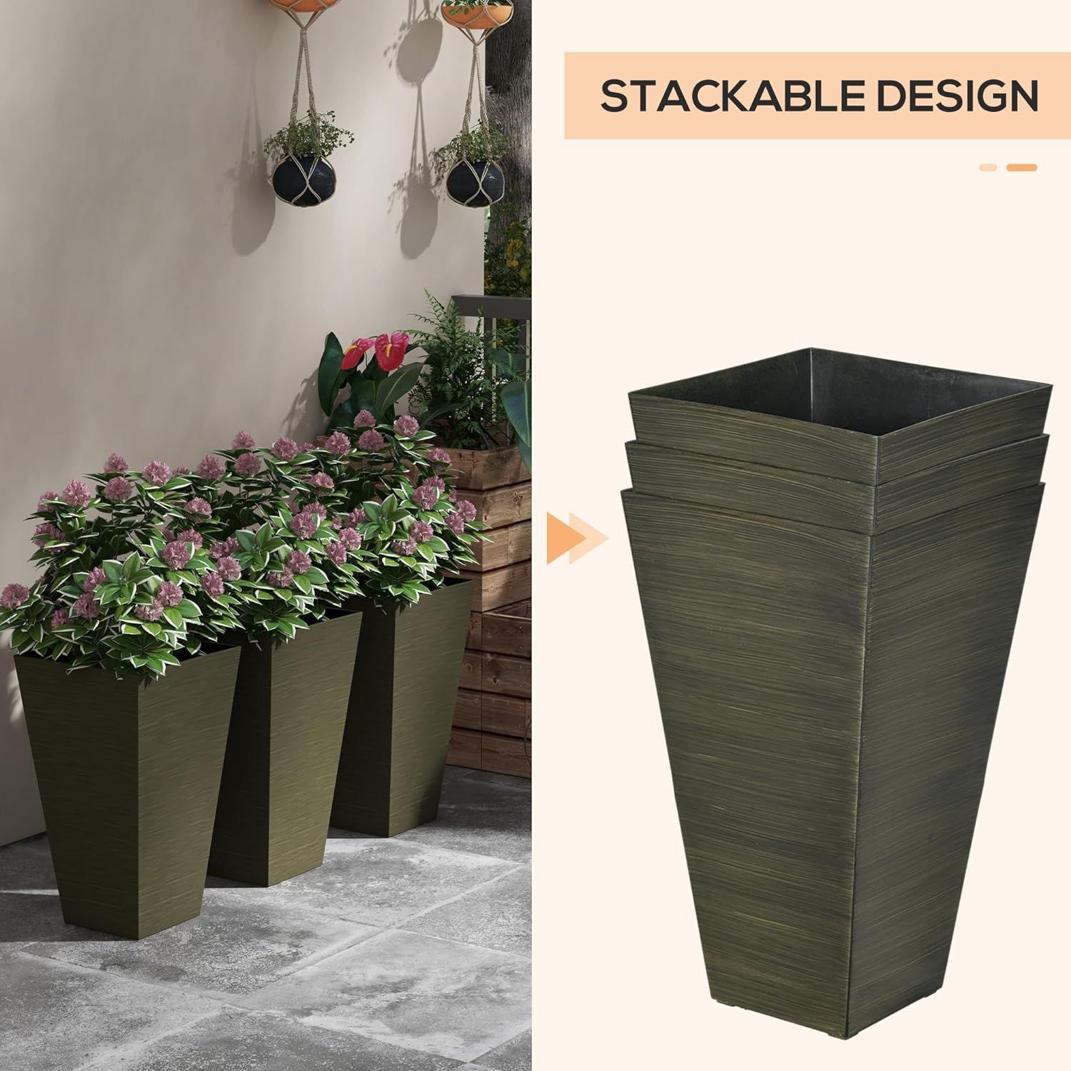 Outsunny 28" Tall Outdoor Planters, Set of 3 Large Taper Planters with Drainage Holes and Plug, F... | Amazon (US)