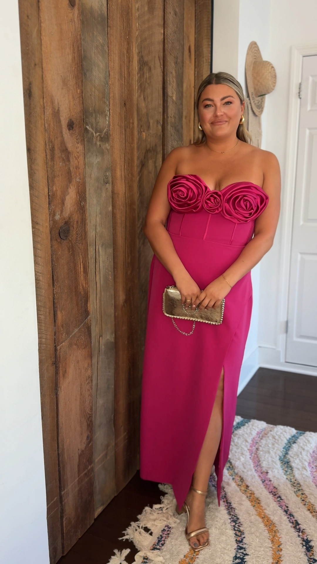 saks fifth avenue ml monique lhuillier stella strapless maxi gown with slit pink formal gown black tie wedding guest dress formal wedding guest dress rose dress black tie optional 

as someone with a larger chest and broad shoulders, wearing a size 16 and it’s slightly large in the chest. 14 would have been too tight. 

#LTKStyleTip #LTKMidsize #LTKWedding