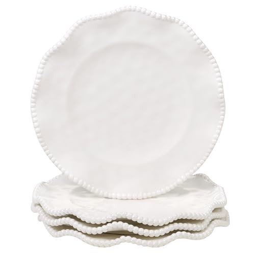 Perlette Cream Beaded Salad Plates - Set of 4, 9" Chic Melamine Dinnerware, Unbreakable & Elegant for Indoor/Outdoor Dining, Appetizers, Desserts & Stylish Table Settings. Perfect for gift-giving. | Amazon (US)