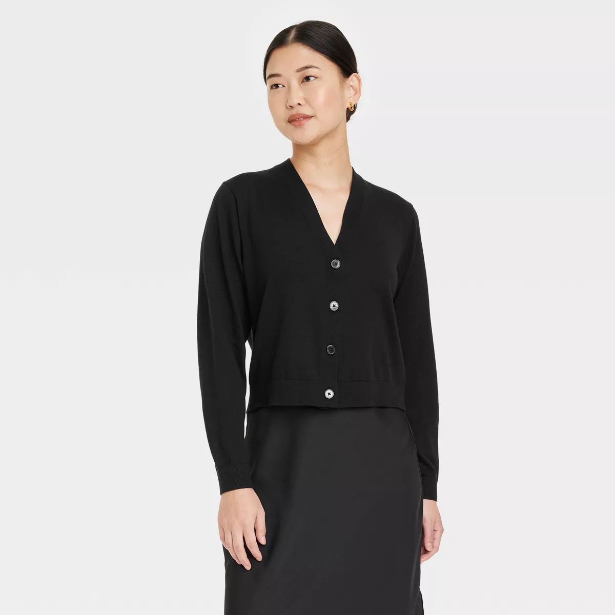Women's Button-Front Cardigan - A New Day™ Black L | Target