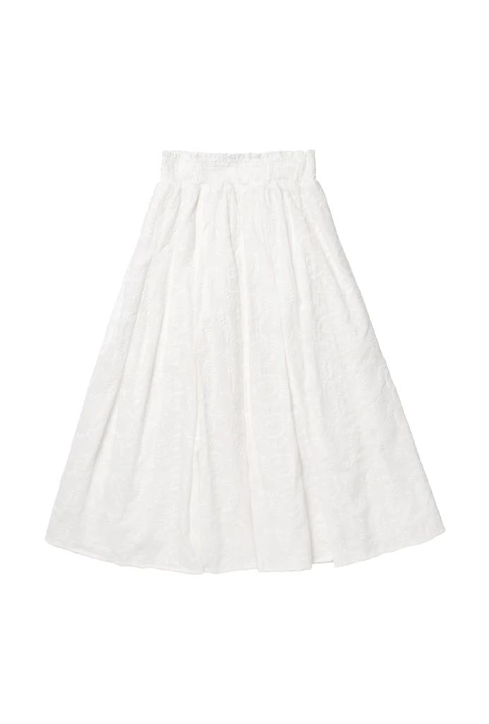 Smocked Waist MIDI Skirt - White Embroidery | Shop BURU