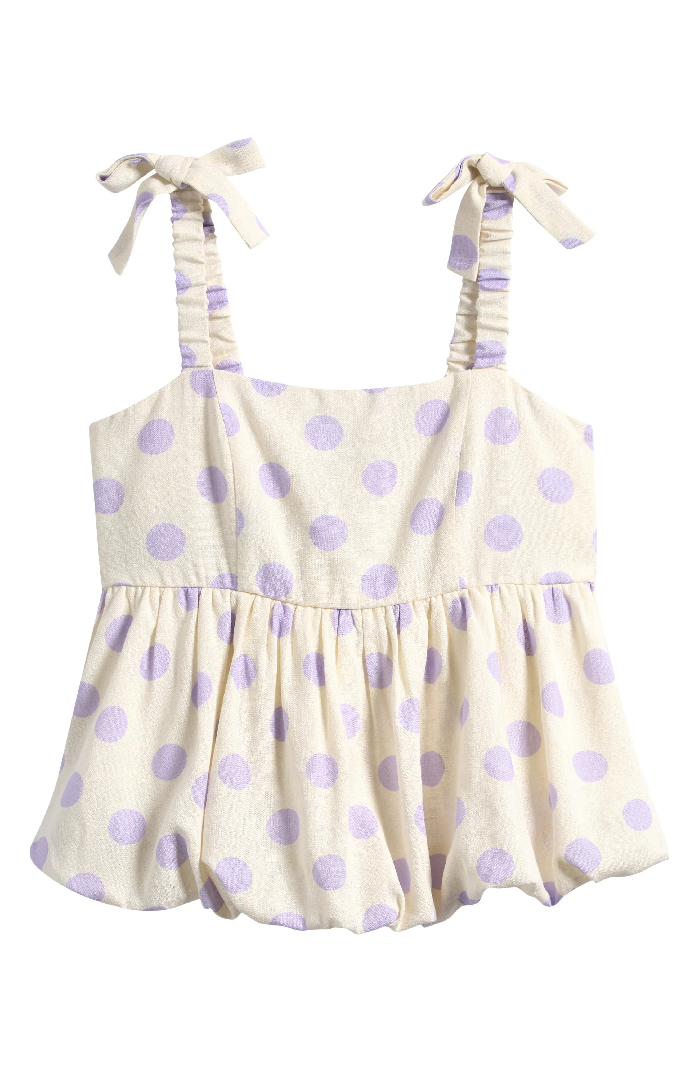 Good Luck Girl Kids' Polka Dot Tie Strap Bubble Hem Tank (Women) | Nordstrom | Nordstrom