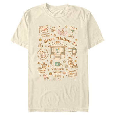 Mens Gilmore Girls Stars Hollow Collage T Shirt - Beige - Medium | Target