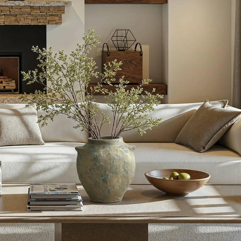 LuxenHome Old-World Brown with Gray 11-Inch Tall Round Terracotta Vase with Handles | Walmart (US)