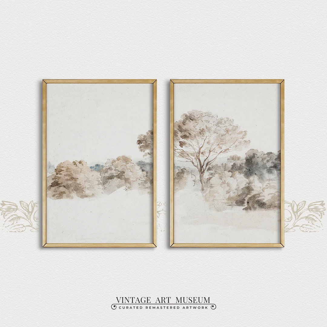 Antique Landscape Watercolor Painting Diptych Art Vintage - Etsy | Etsy (US)