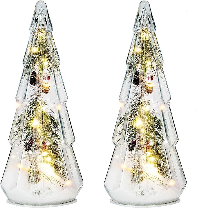 Costyleen 2PCS Christmas Ornaments Set, 15in Tower Shaped Glass Xmas Tree Artificial Snow Decorat... | Amazon (US)