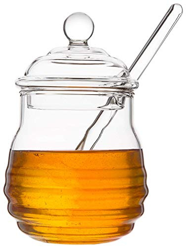 Mkono Honey Dispenser Glass Honey Jar with Dipper and Lid Honey Pot Container for Home Kitchen Storing Honey and Syrup,9 Ounce | Amazon (US)