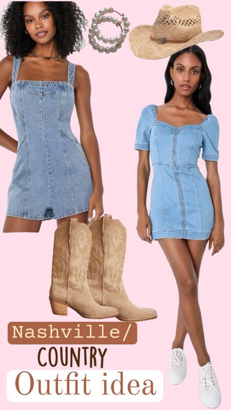 Nashville/ country outfit inspo🤠🫶🏼⚡️
*cute jean romper and dress

#LTKstyletip #LTKSeasonal #LTKFind