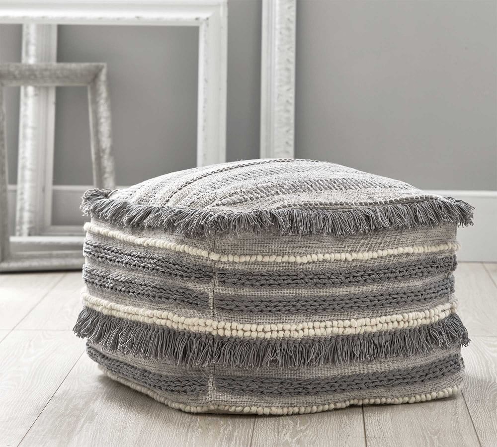 Braided Fringe Trim Handwoven Pouf | Pottery Barn (US)