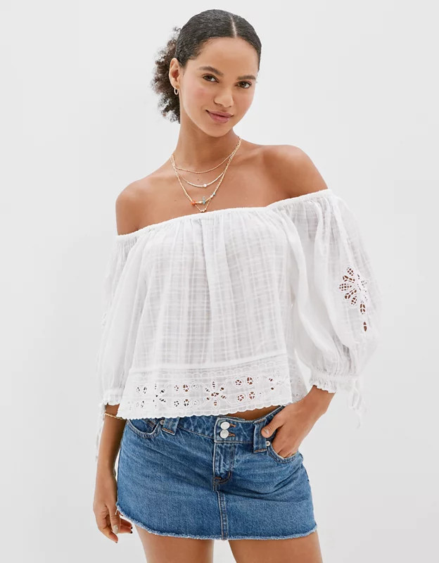 AE Wide Neck Puff-Sleeve Blouse | American Eagle Outfitters (US & CA)