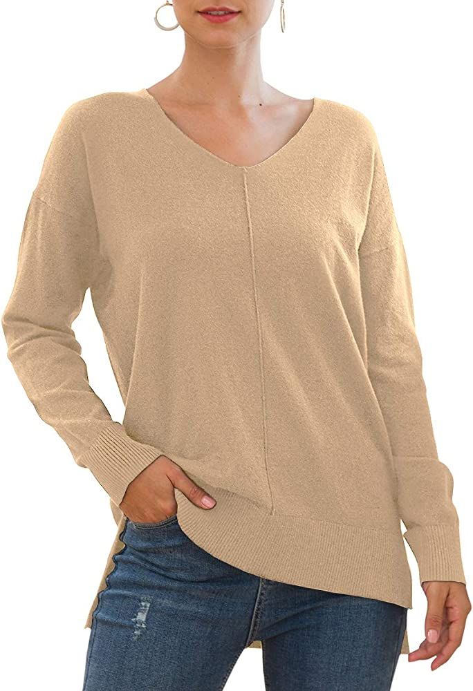 Jouica Women's Casual Lightweight V Neck Batwing Sleeve Knit Top Loose Pullover Sweater | Amazon (US)