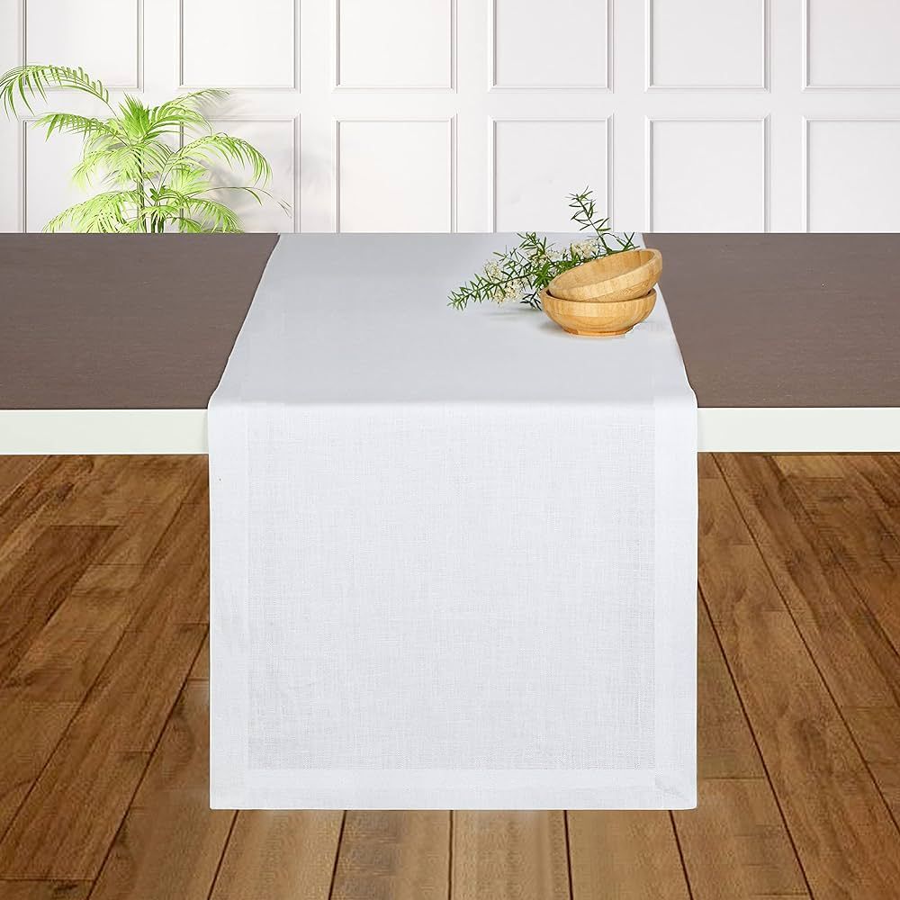D'Moksha White Table Runner 90 inches Long, Linen Table Runner, Christmas Table Runner, Dining Table | Amazon (US)